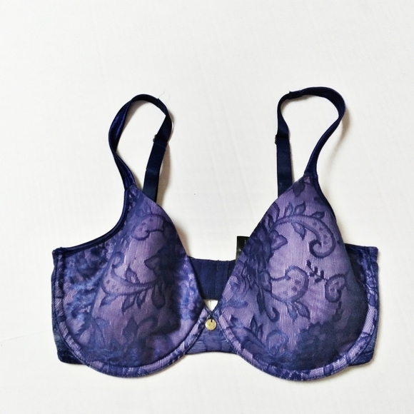 Natori Lightly Lined Purple Floral Lace Bra with Underwire - Picture 3 of 9